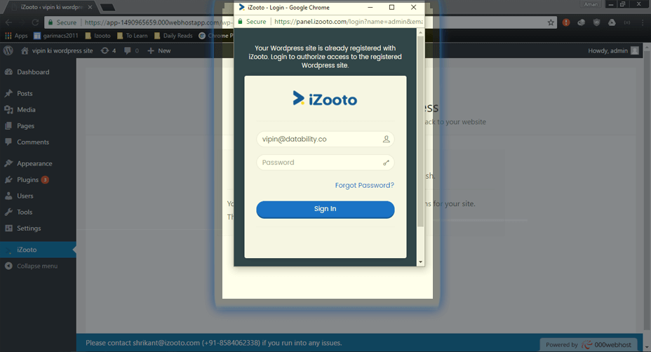 Prompt with form for already registered iZooto users