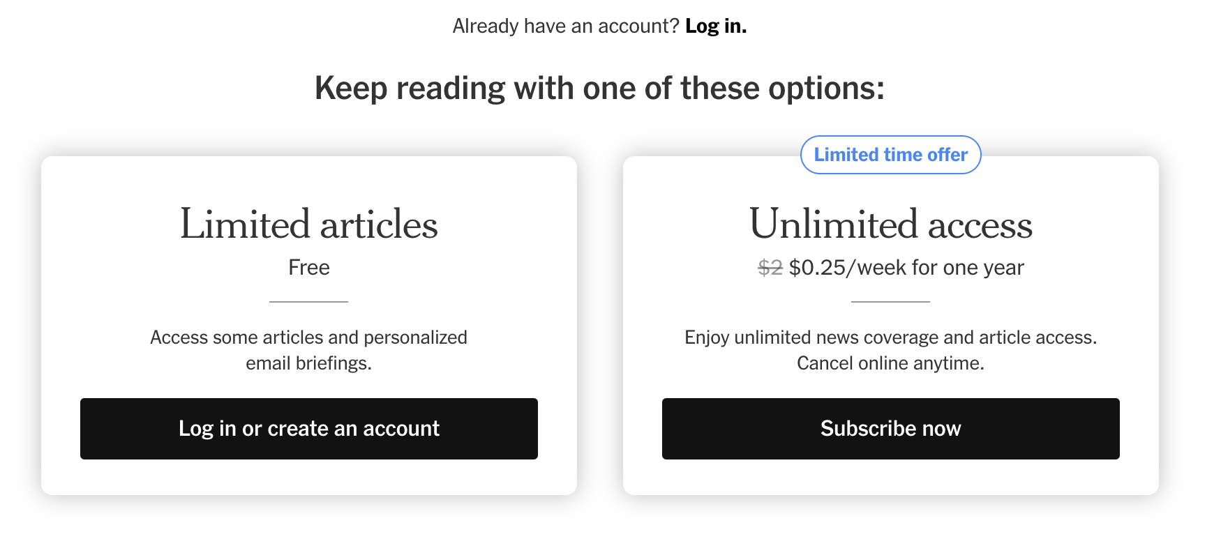Access restriction by article count