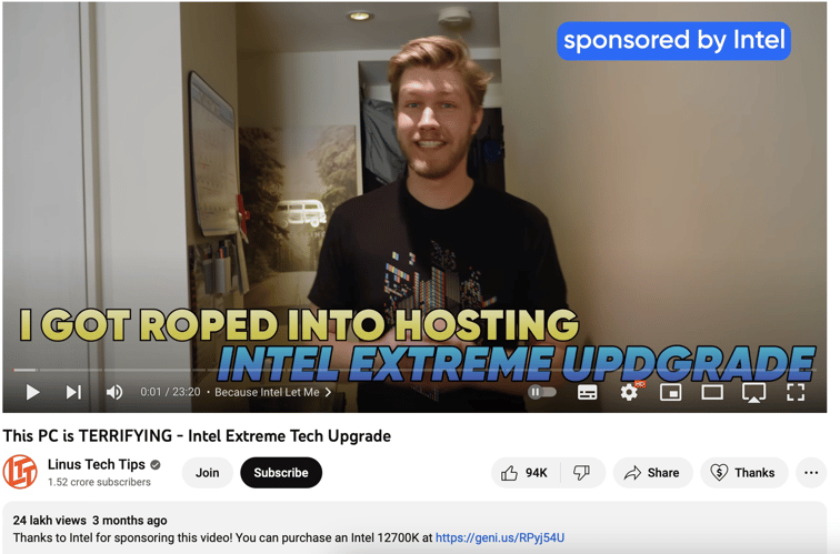 Sponsored Video Example Linus Tech Tips